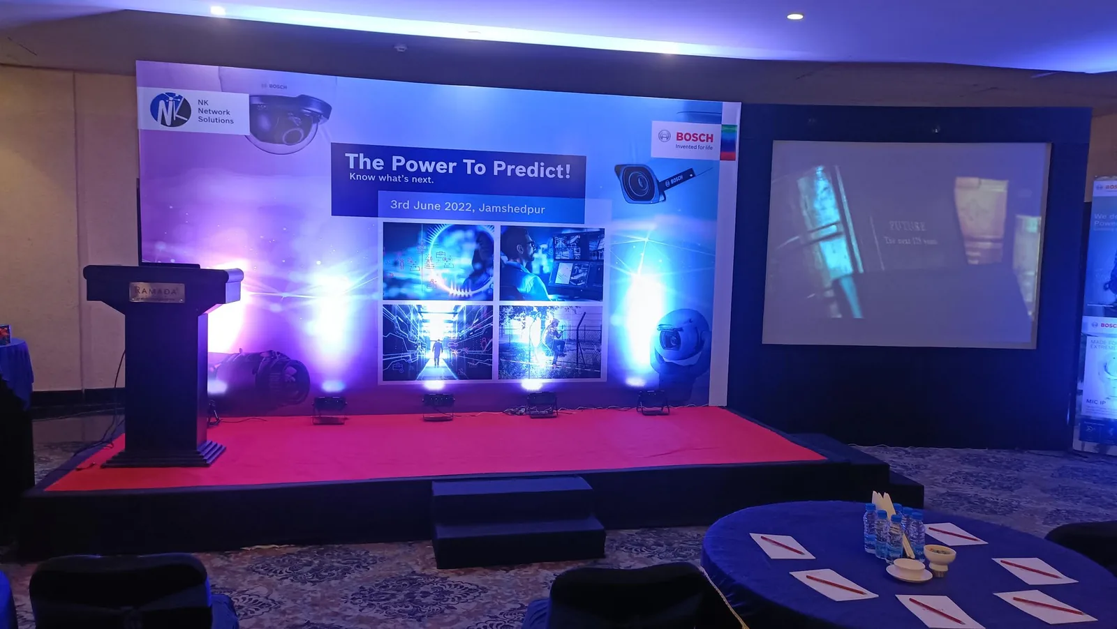 Technology presentation stage prepared for a N.K. Network Solutions Pvt. Ltd. event